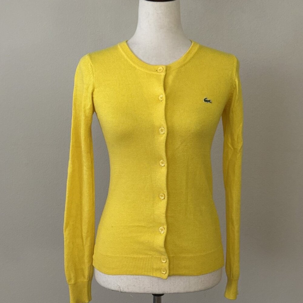 Lacoste Women's Sz 36 Small Long Sleeves Button Up Cardigan Yellow